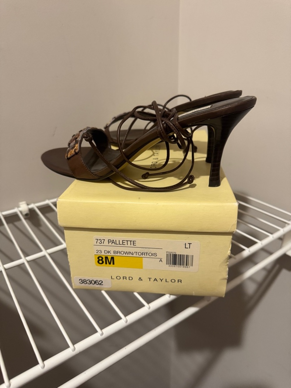 Lord & Taylor Dark Brown Tortoiseshell Strappy Lace-Up Heels